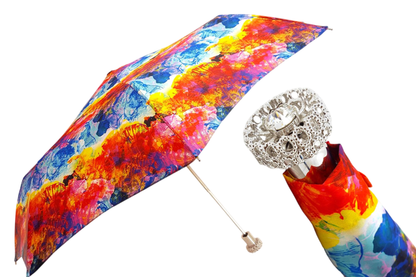 Italian Folding Umbrella – Silver Handle with Swarovski Crystal