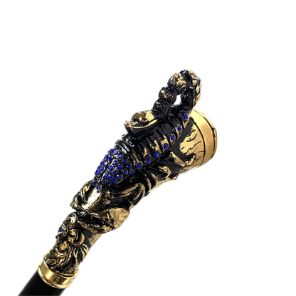 Original Scorpion Handle Walking Stick with Sapphire Crystals