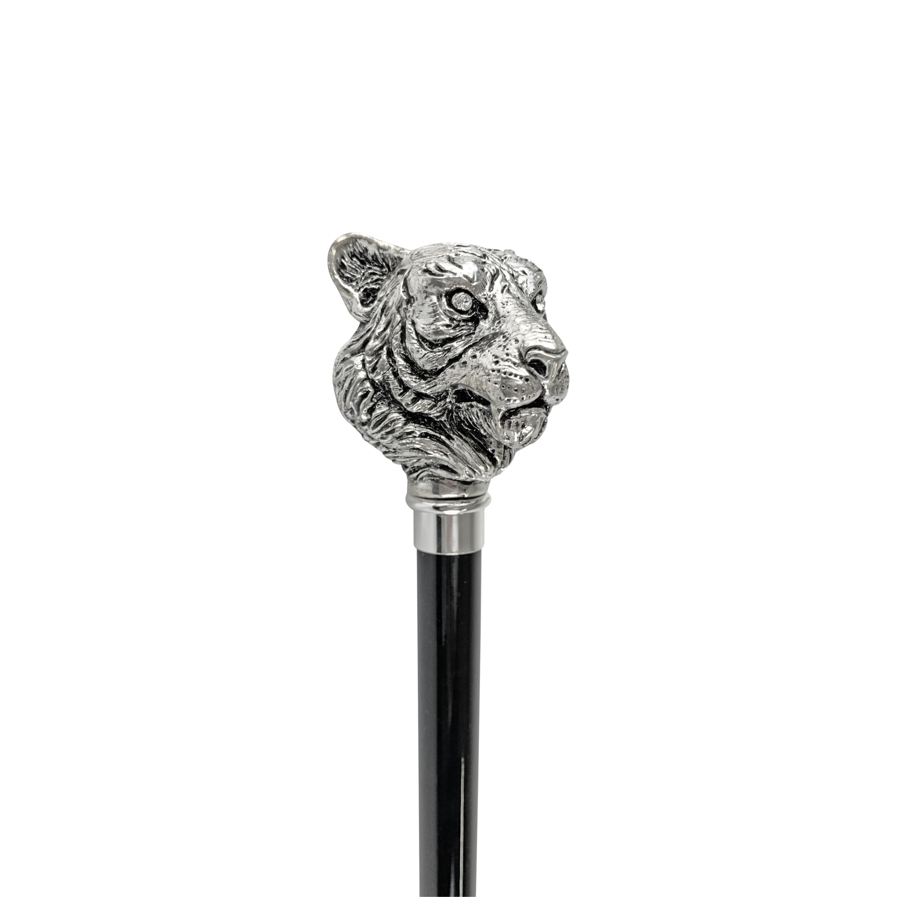 Handmade in Italy Exclusive Walking Stick with Silver-Plated 925 Tiger