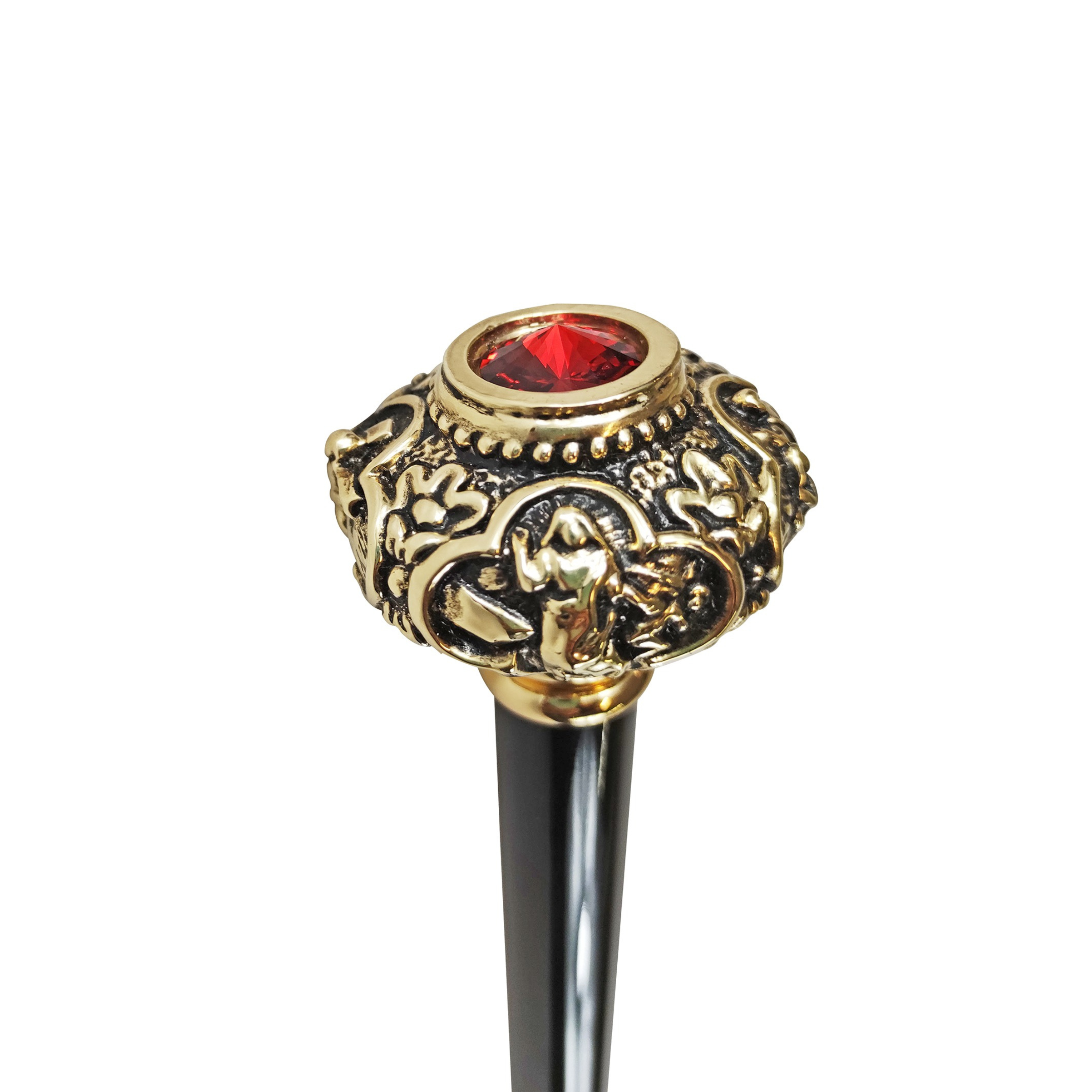 Designer Walking Stick with 24K Gold-Plated Knob and Red Crystal