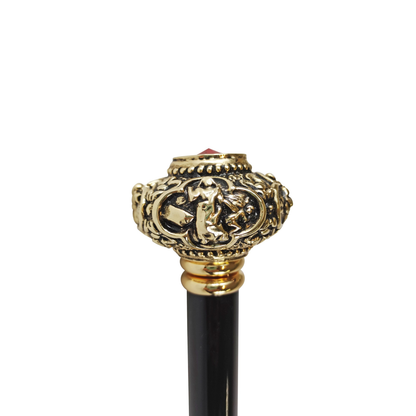Designer Walking Stick with 24K Gold-Plated Knob and Red Crystal