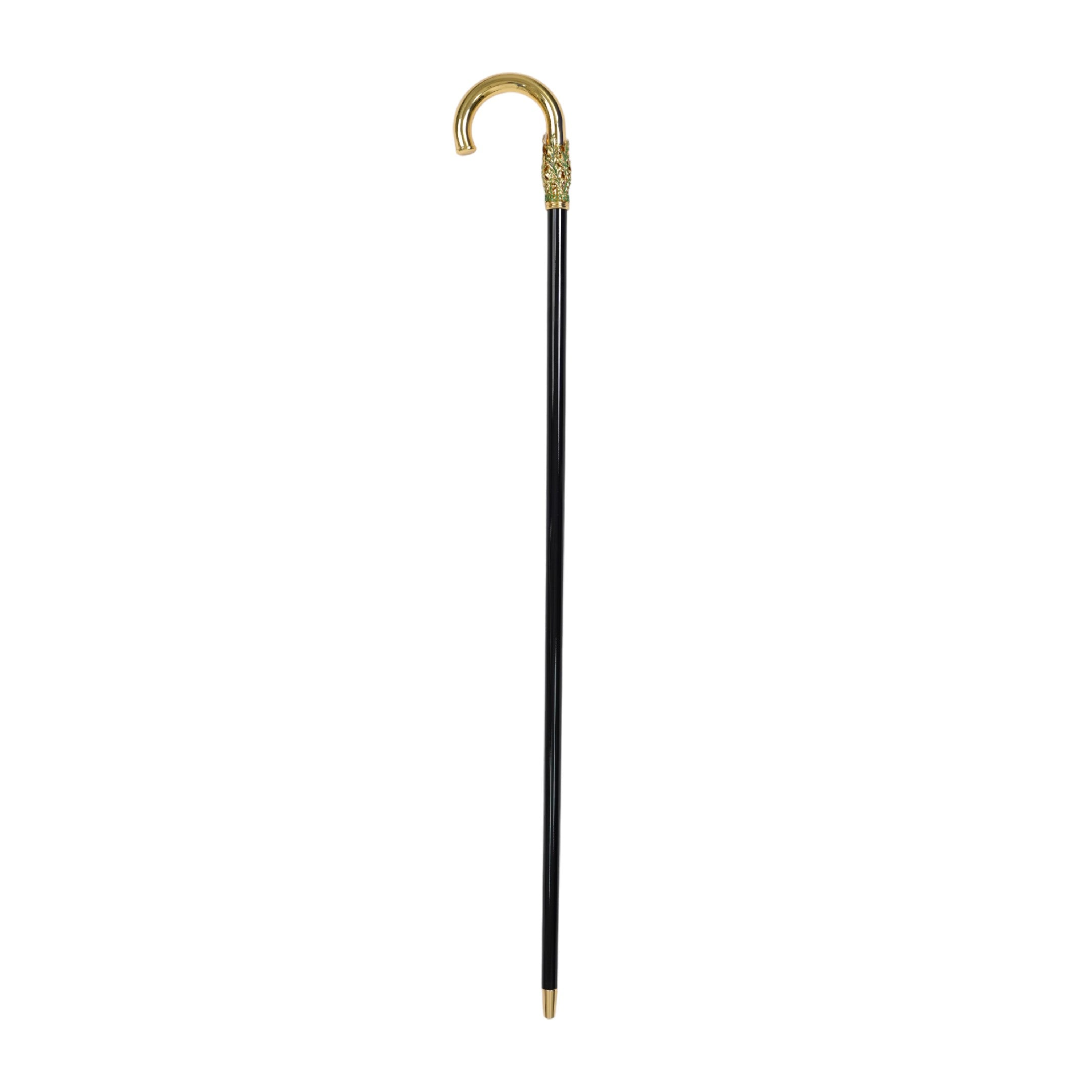 Elegant 24K Gold-Plated Walking Cane with Hand-Painted Leaf Handle