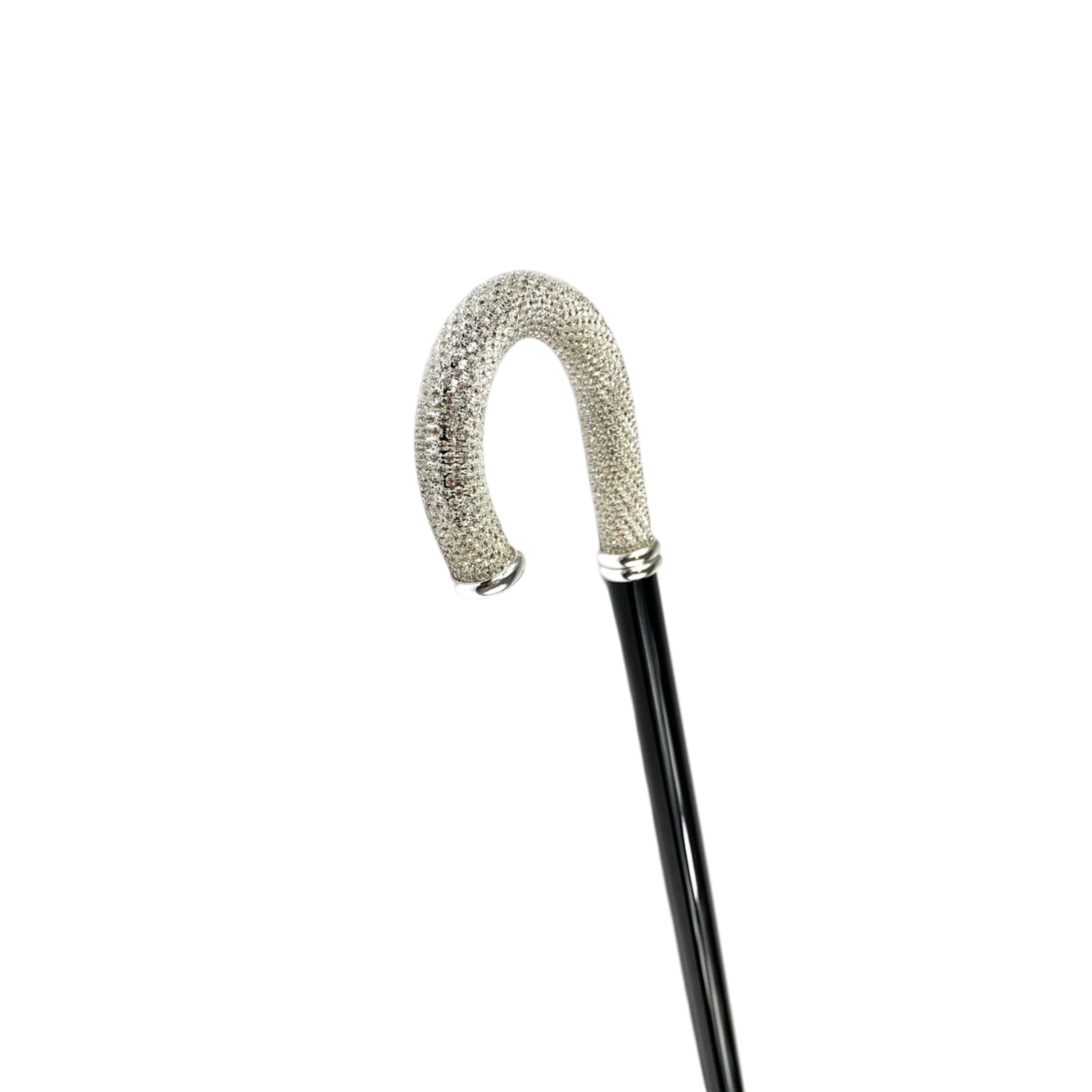 Walking Stick with Silver-Plated Handle Encrusted with White Crystals