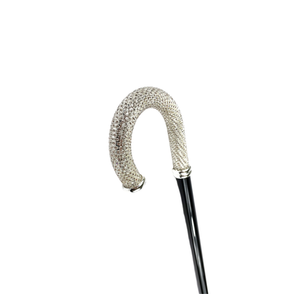Walking Stick with Silver-Plated Handle Encrusted with White Crystals