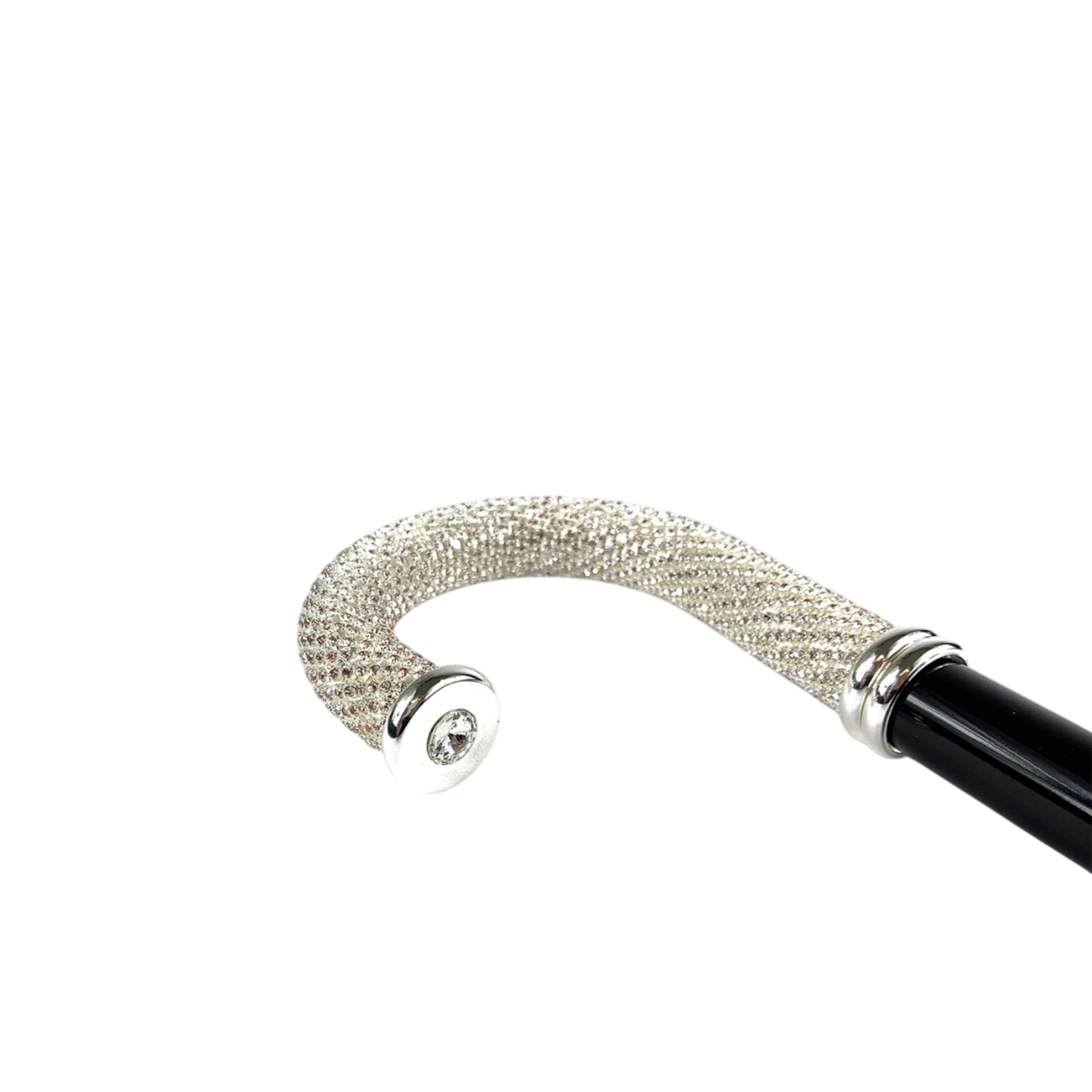 Walking Stick with Silver-Plated Handle Encrusted with White Crystals