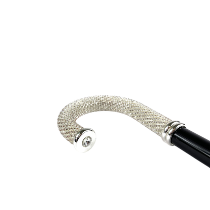 Walking Stick with Silver-Plated Handle Encrusted with White Crystals