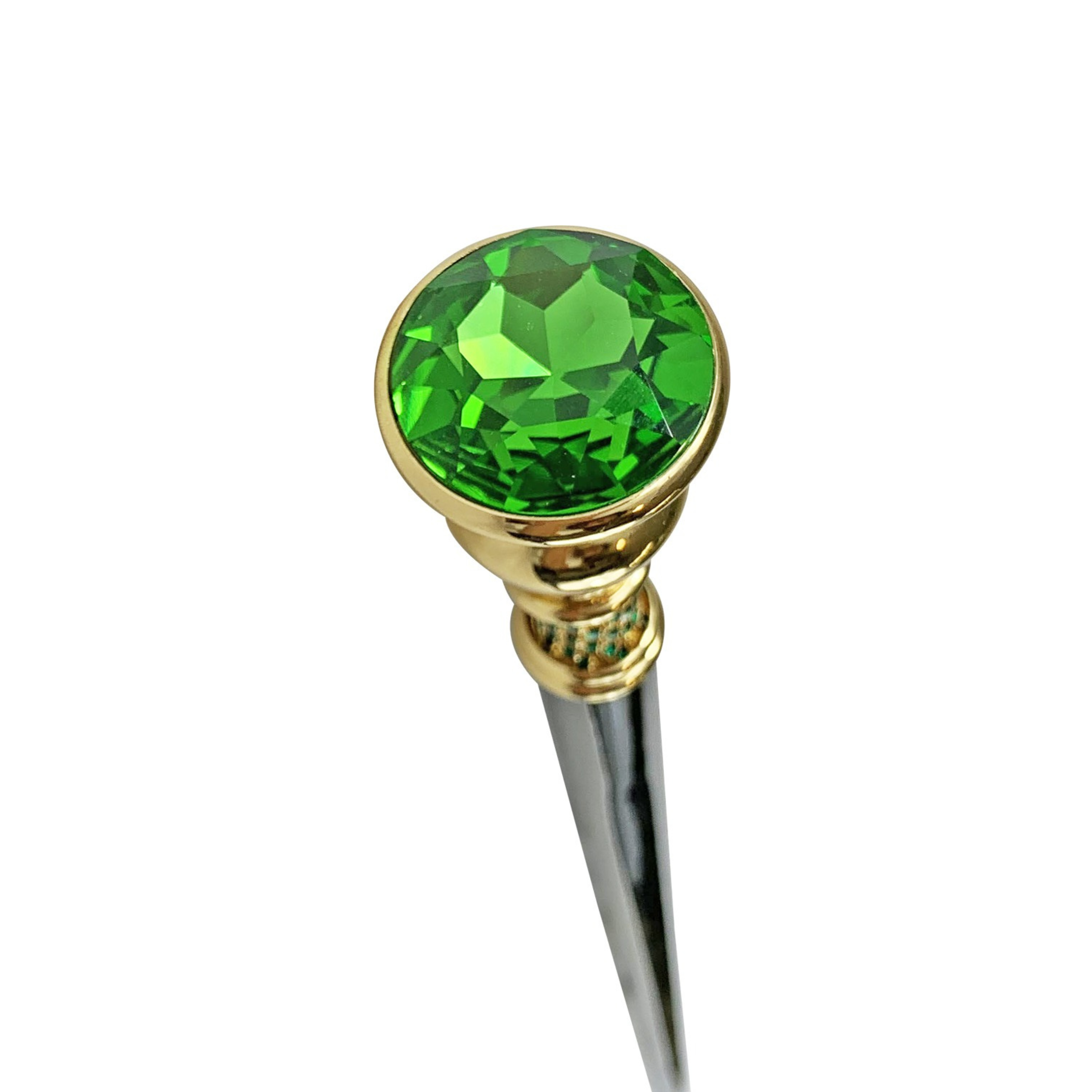 Walking Cane with Large Emerald Crystal – 24K Gold-Plated Handle