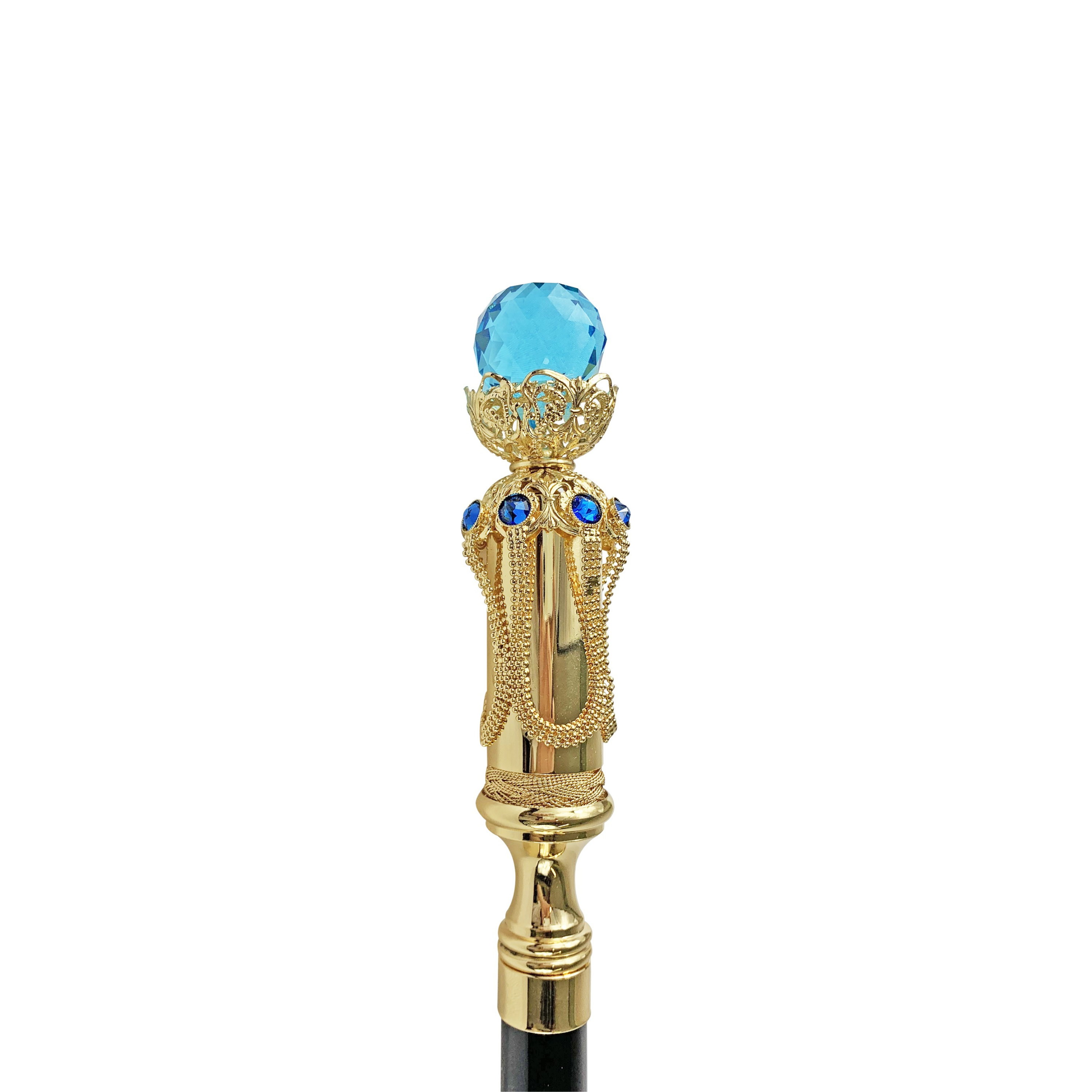 Exclusive 24K Gold-Plated Handle Walking Cane with Large Aqua Crystal