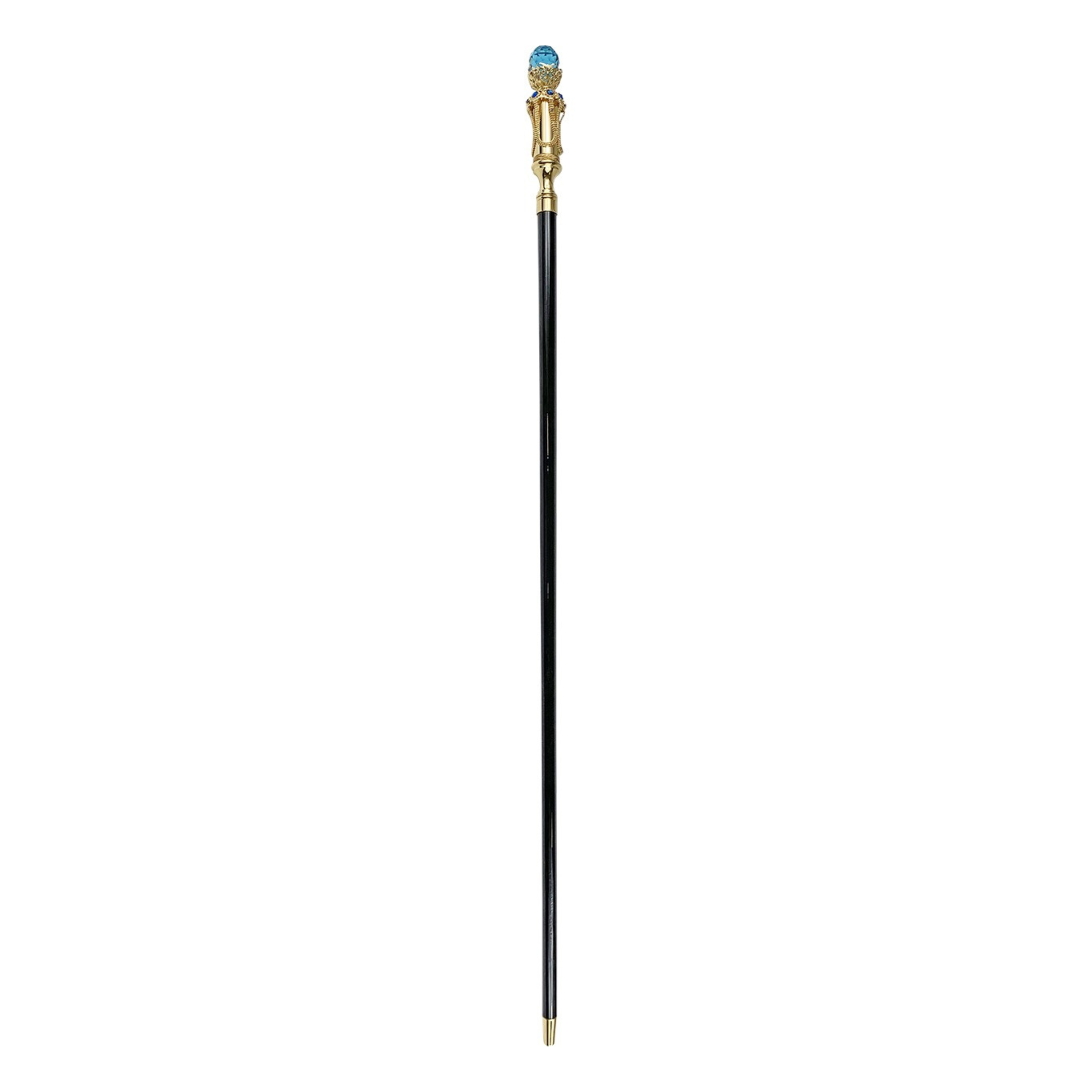 Exclusive 24K Gold-Plated Handle Walking Cane with Large Aqua Crystal