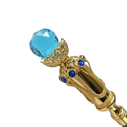 Exclusive 24K Gold-Plated Handle Walking Cane with Large Aqua Crystal