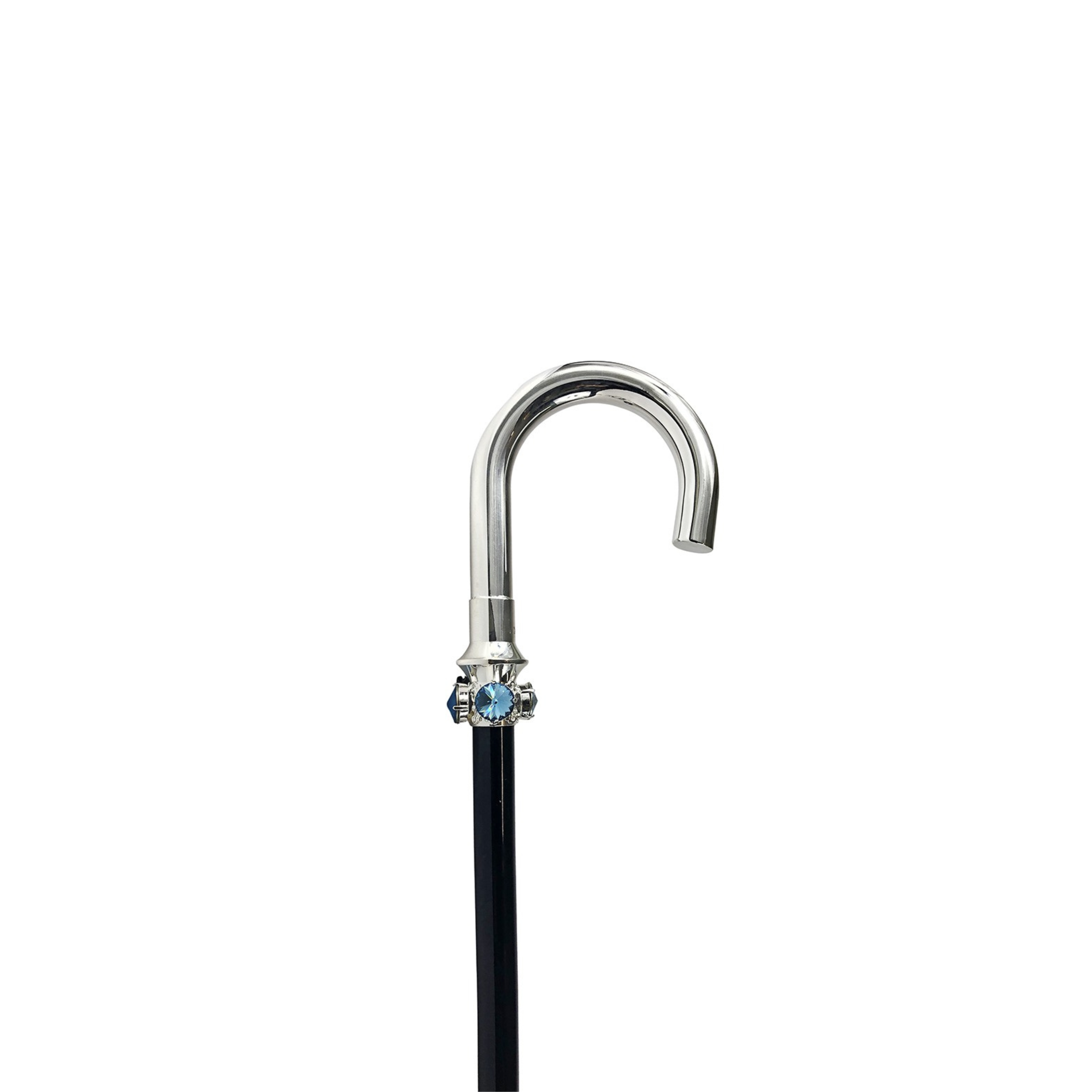 Men’s Walking Cane with Aquamarine Crystals – Silver-Plated Handle