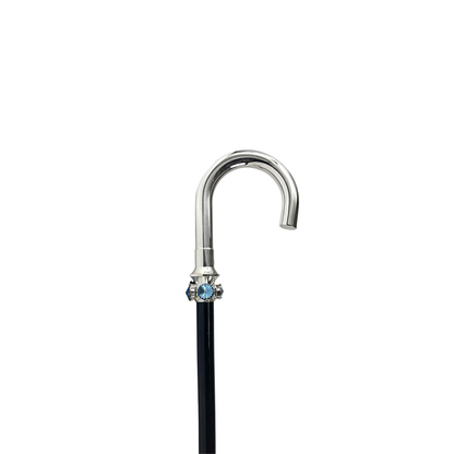 Men’s Walking Cane with Aquamarine Crystals – Silver-Plated Handle