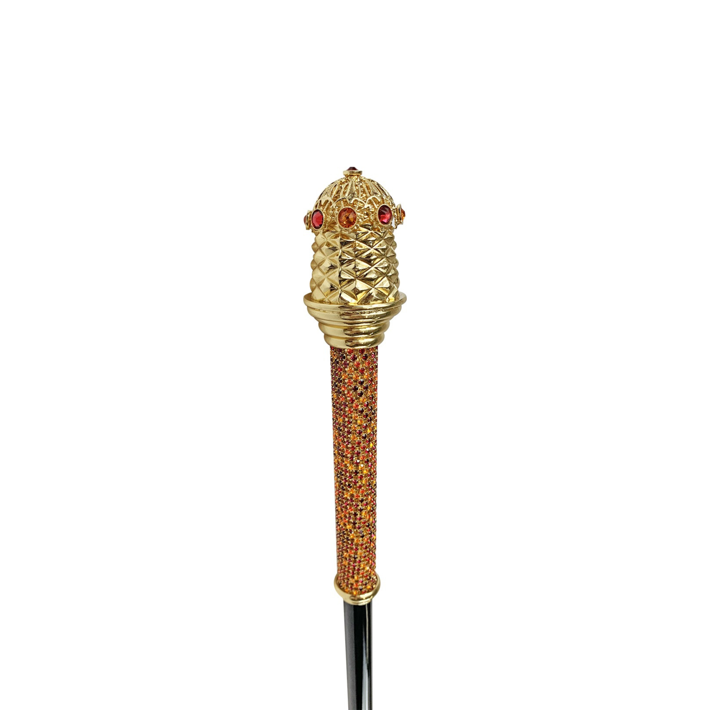 Royal Walking Stick with 24K Gold-Plated Handle and Red Crystals