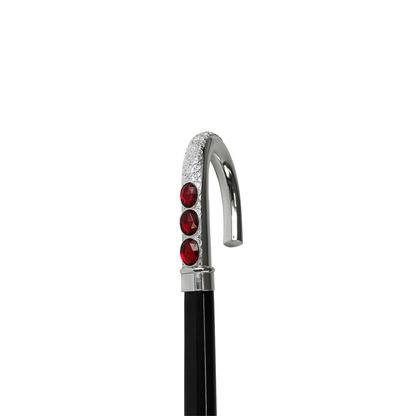 Luxury Italian Walking Cane with Red Crystals and Silver-Plated Handle