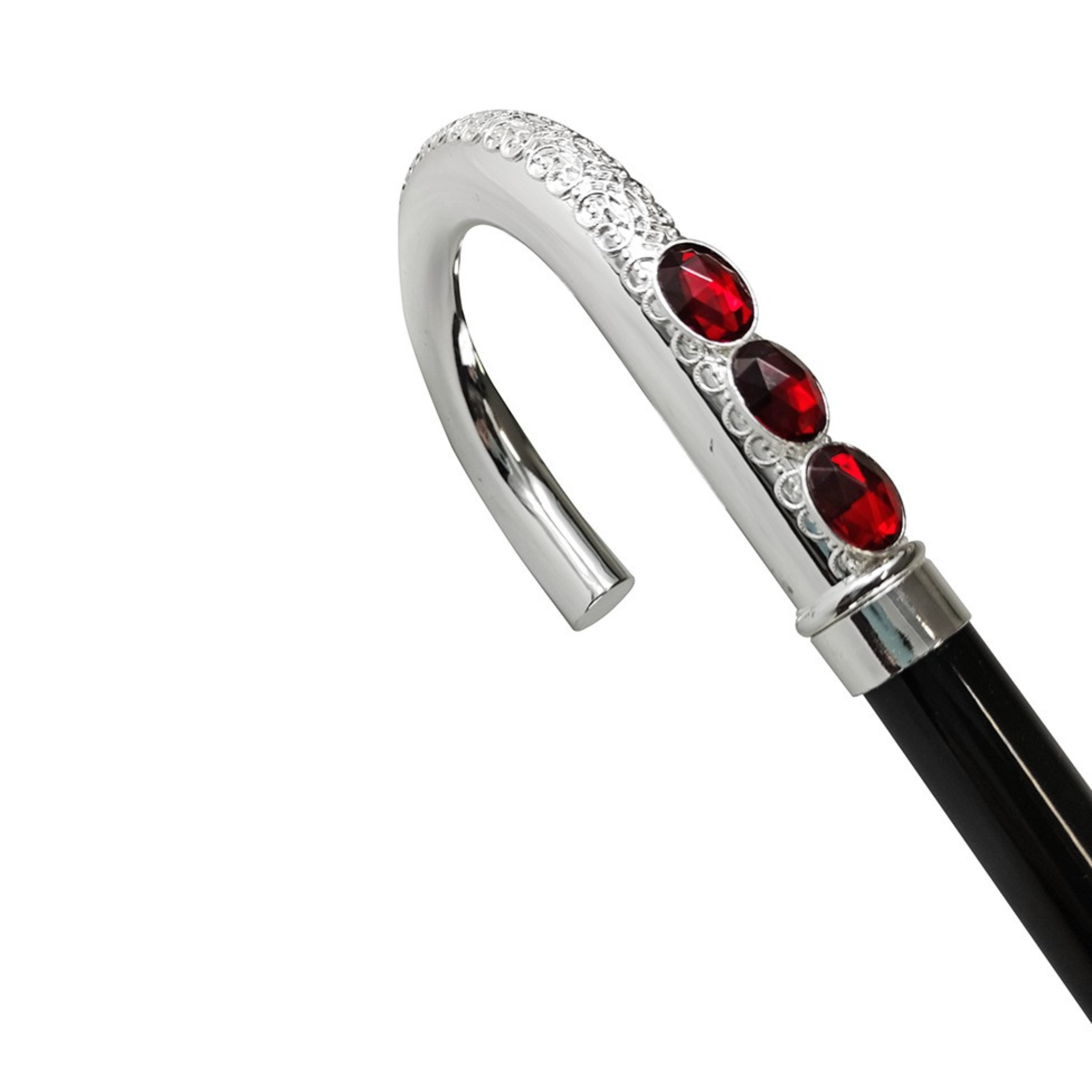 Luxury Italian Walking Cane with Red Crystals and Silver-Plated Handle