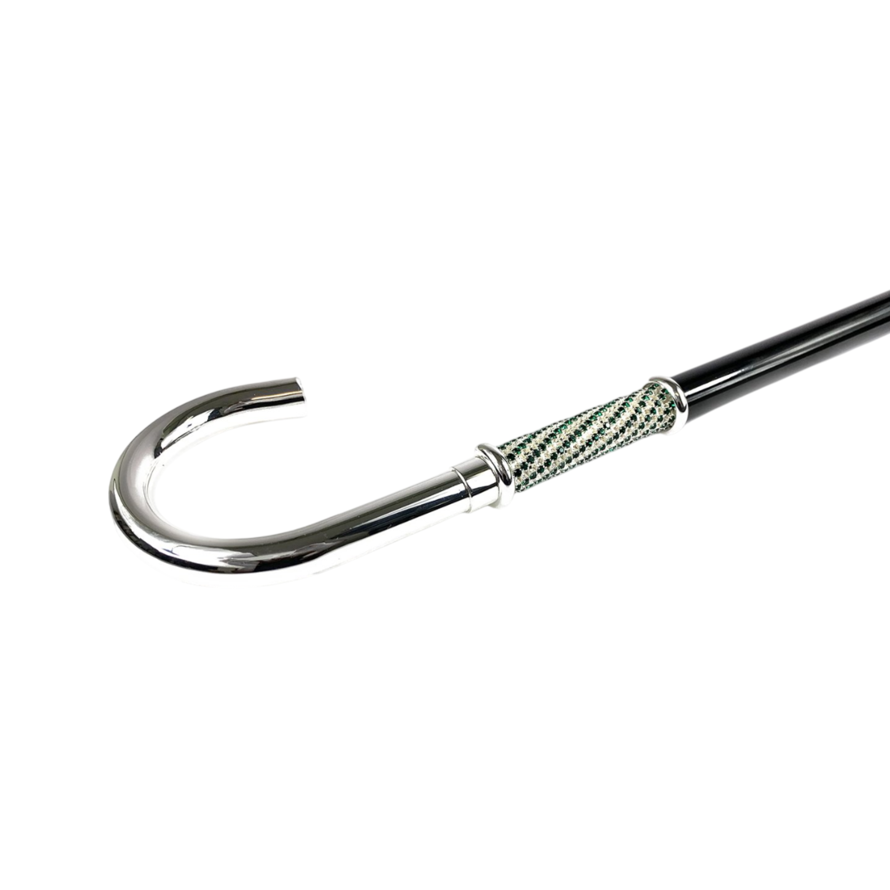 Luxury Walking Stick with Silver-Plated Handle and Emerald Rhinestones