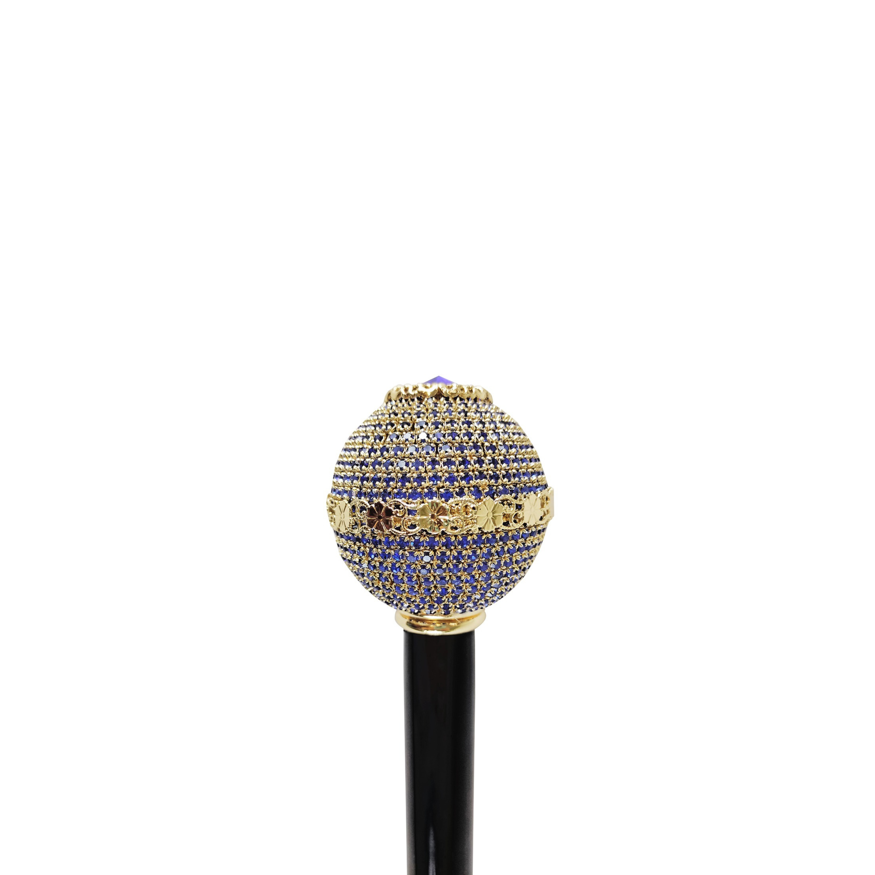 Luxury Walking Stick with Sapphire Crystals and 24K Gold Plating