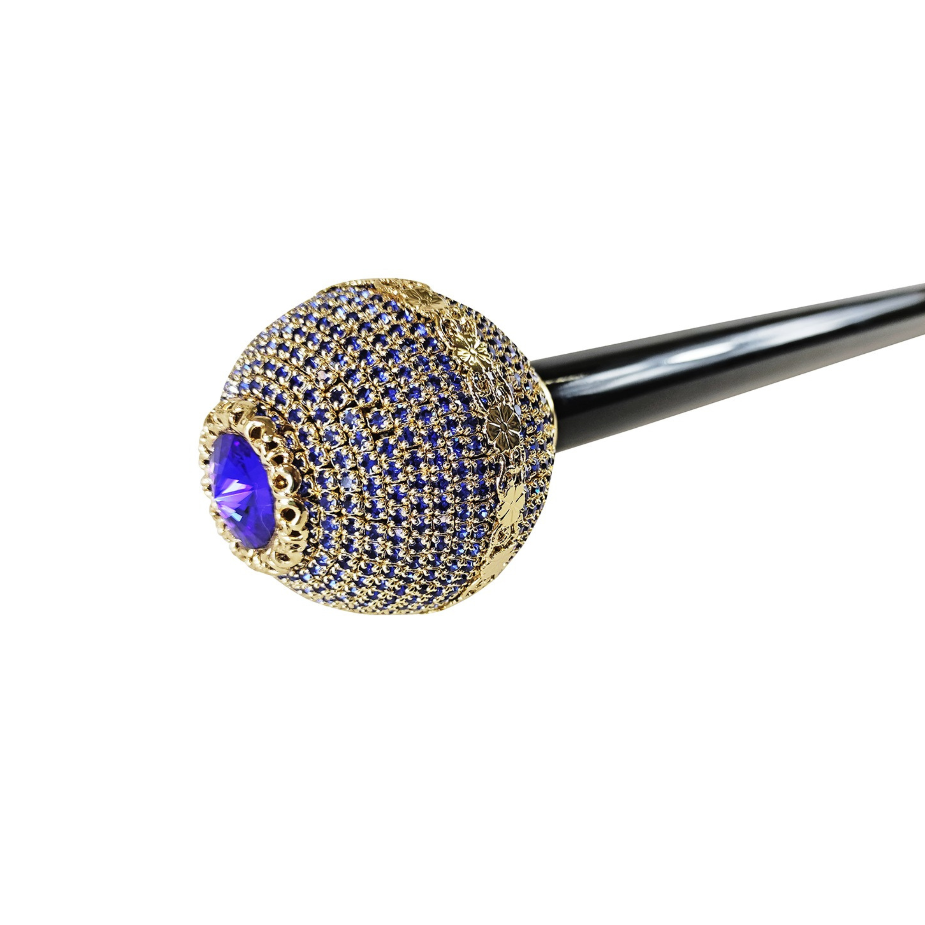 Luxury Walking Stick with Sapphire Crystals and 24K Gold Plating