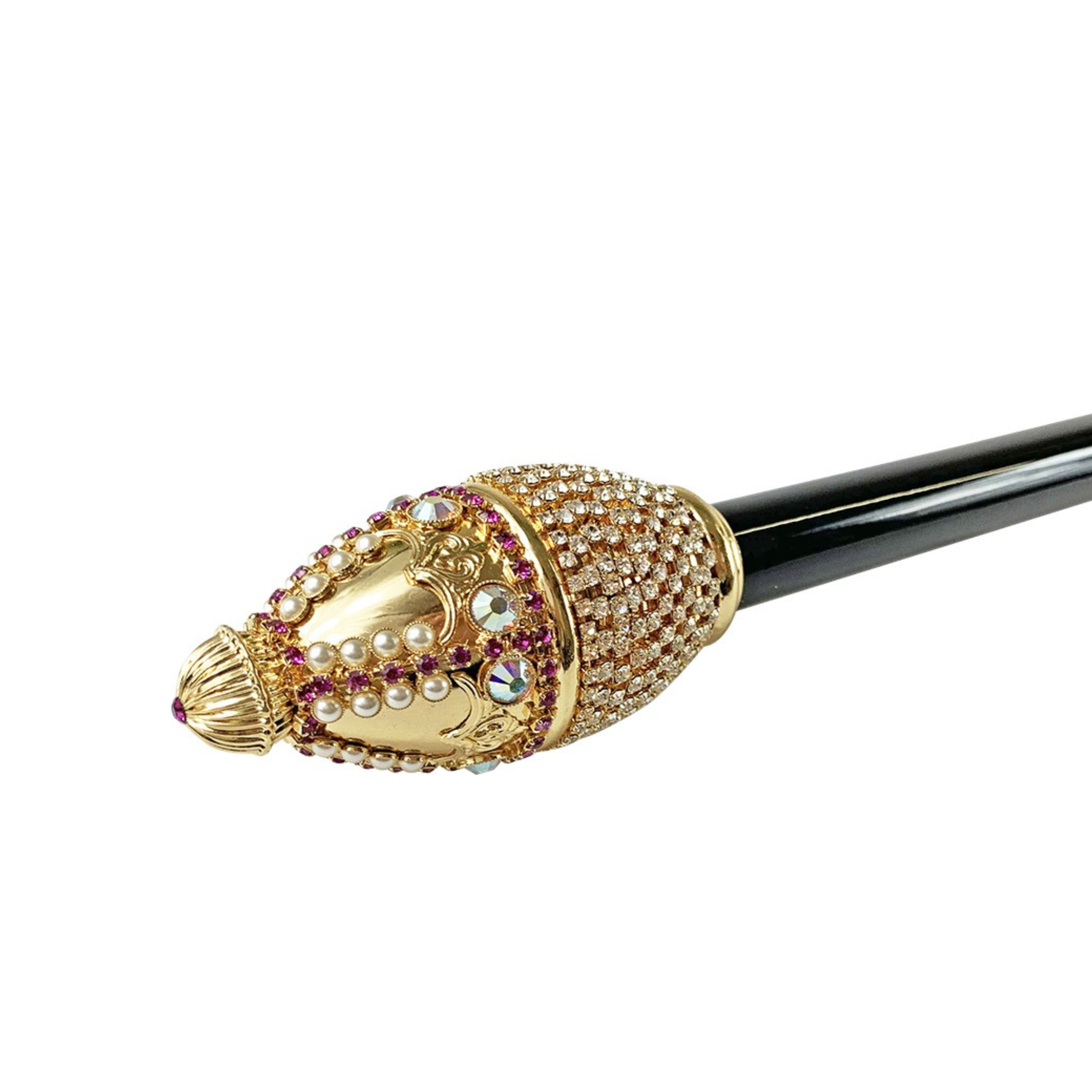 Luxury Italian Walking Stick with Crystals, Pearls, and 24K Gold Plating