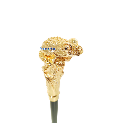 Luxury Italian Frog Walking Cane with Swarovski Crystals and 24K Gold