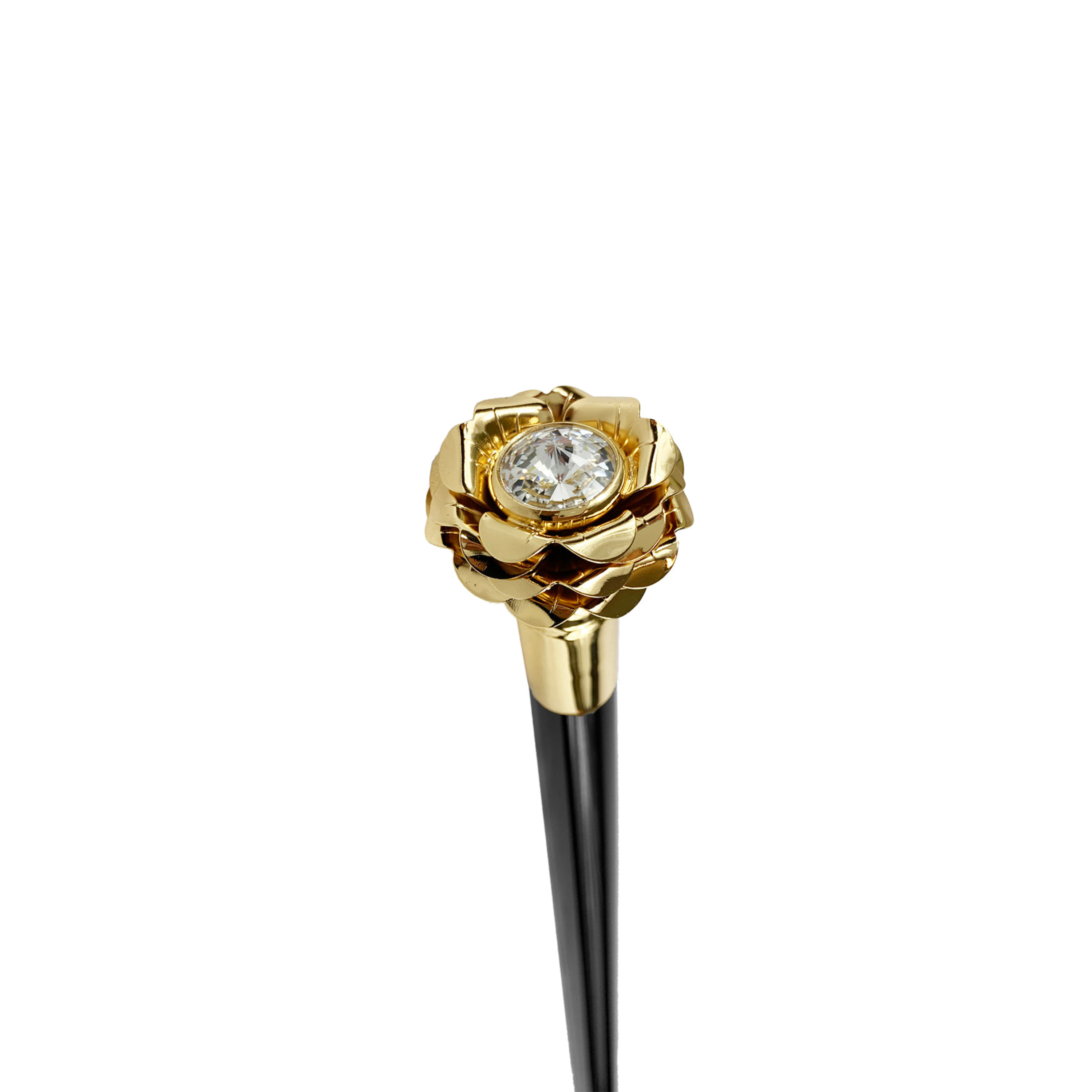 Luxury Italian Walking Stick with Rose and Swarovski Crystals in Gold