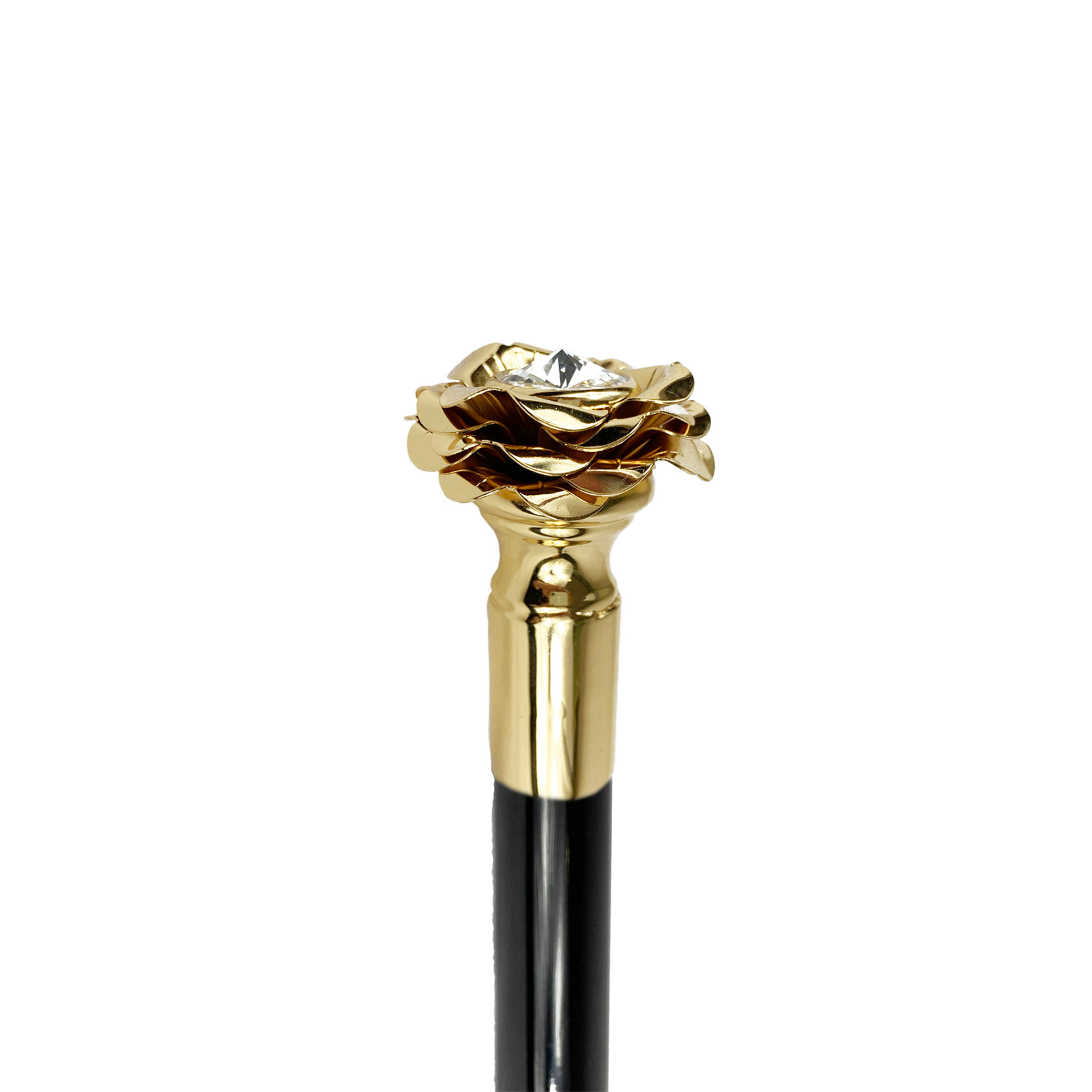 Luxury Italian Walking Stick with Rose and Swarovski Crystals in Gold