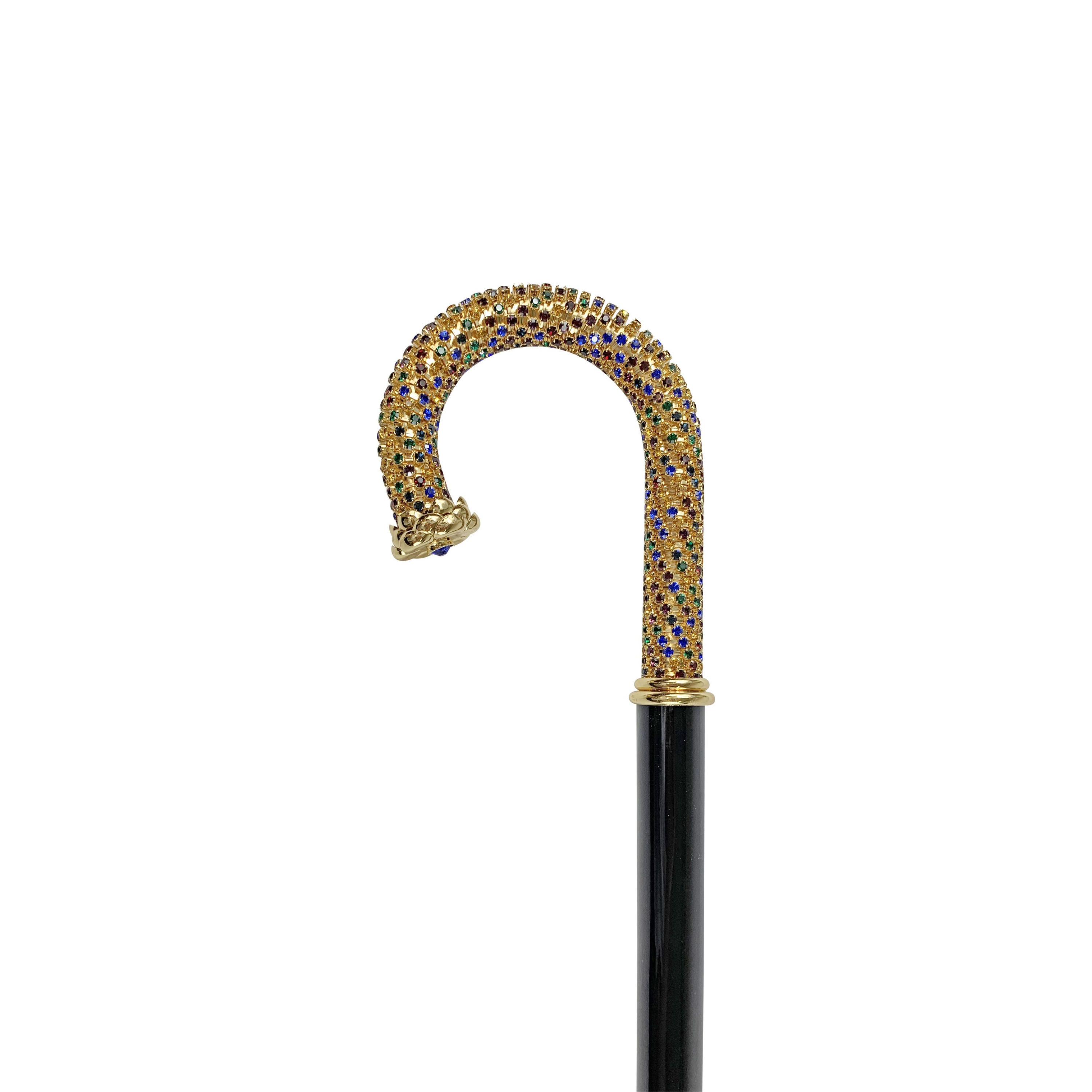 Luxury Italian Walking Cane with Multicolor Crystals and 24K Gold Plating