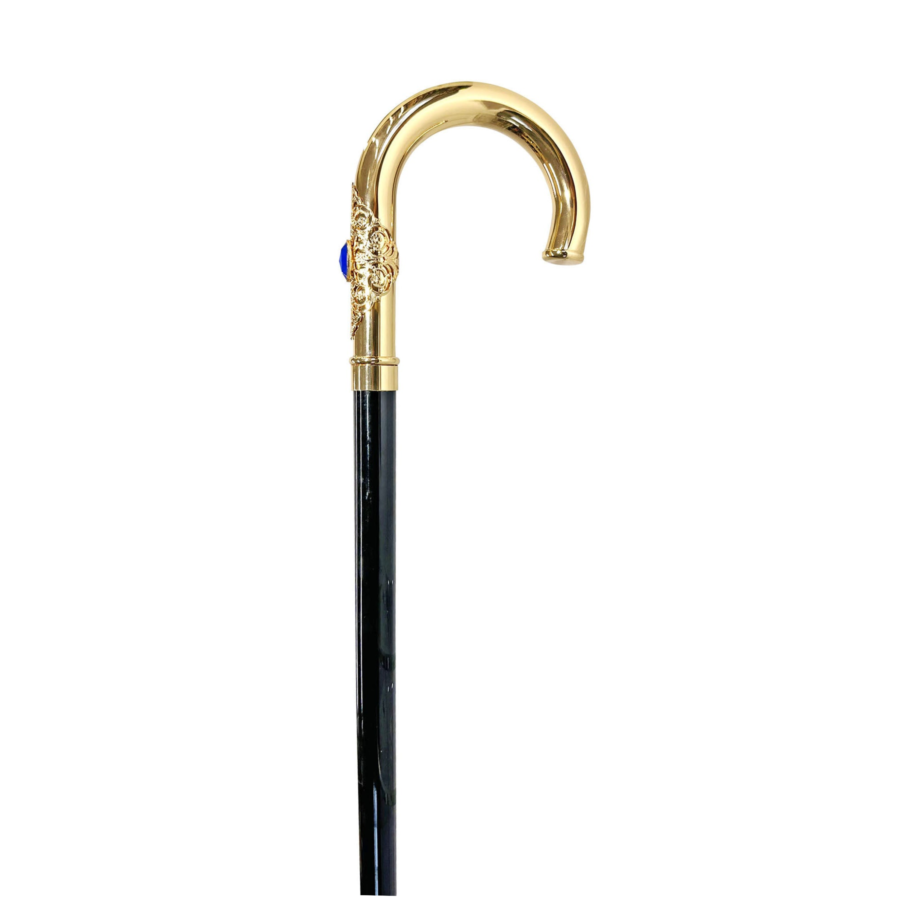 Luxury Italian Walking Cane with Elegant 24K Gold-Plated Blue Stone Handle