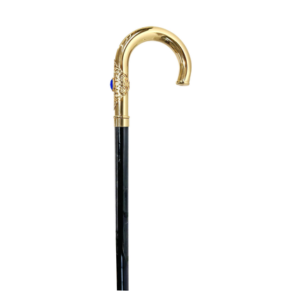 Luxury Italian Walking Cane with Elegant 24K Gold-Plated Blue Stone Handle