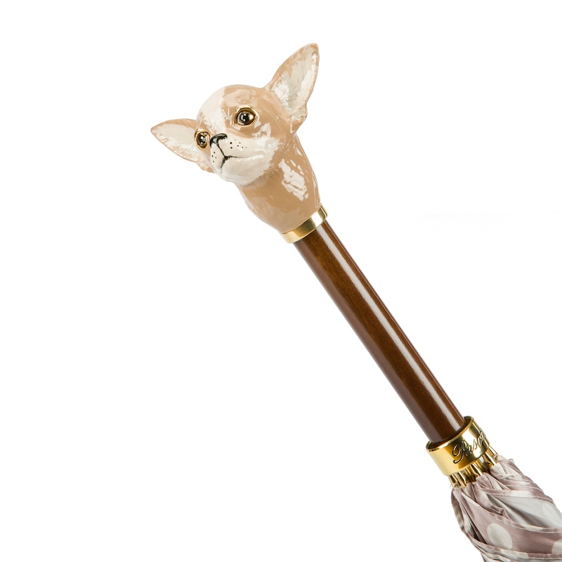 Chihuahua Automatic Opening Umbrella with Dots Enameled Brass Handle