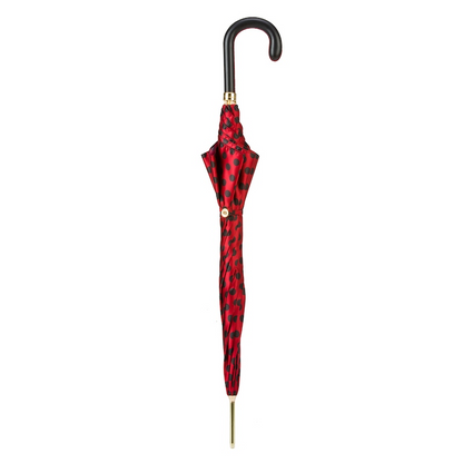 Red and Black Polka Dot Umbrella – Automatic, Leather Handle