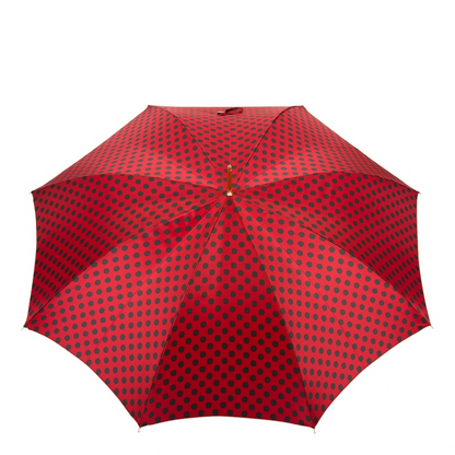 Red and Black Polka Dot Umbrella – Automatic, Leather Handle