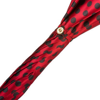 Red and Black Polka Dot Umbrella – Automatic, Leather Handle