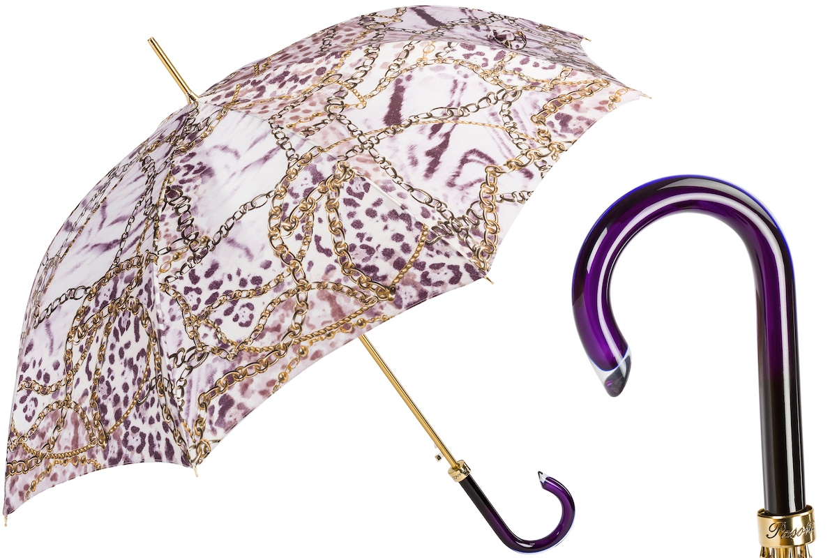 Purple Nuance Automatic Opening Umbrella with Chains Print
