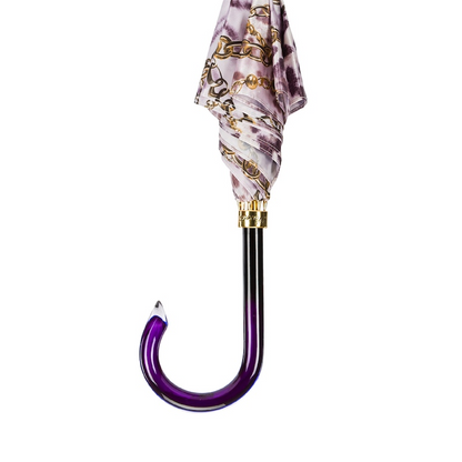 Purple Nuance Automatic Opening Umbrella with Chains Print