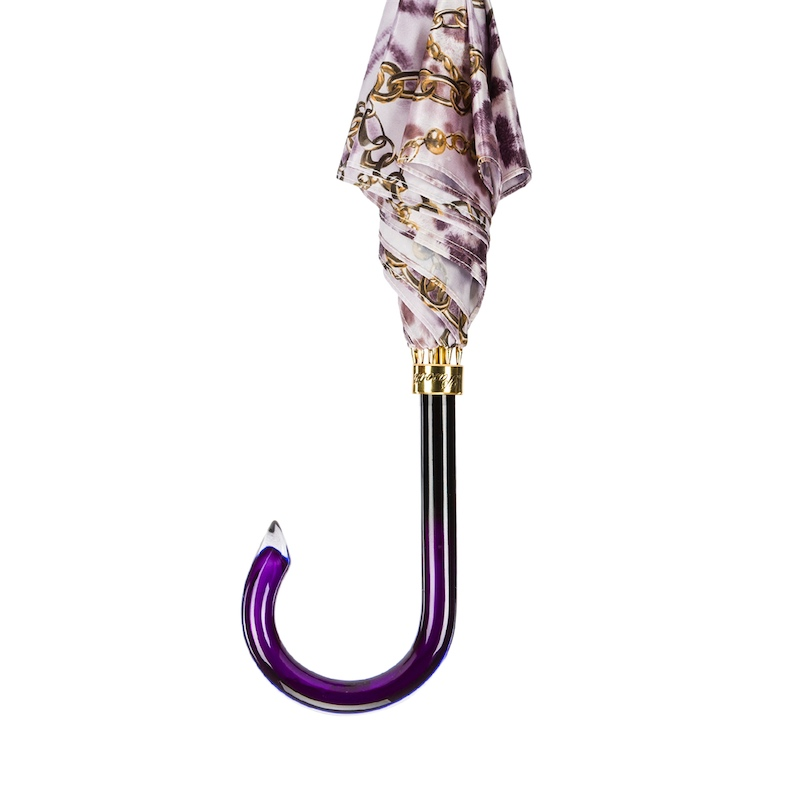 Purple Nuance Automatic Opening Umbrella with Chains Print