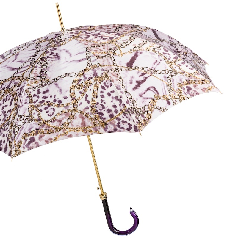 Purple Nuance Automatic Opening Umbrella with Chains Print