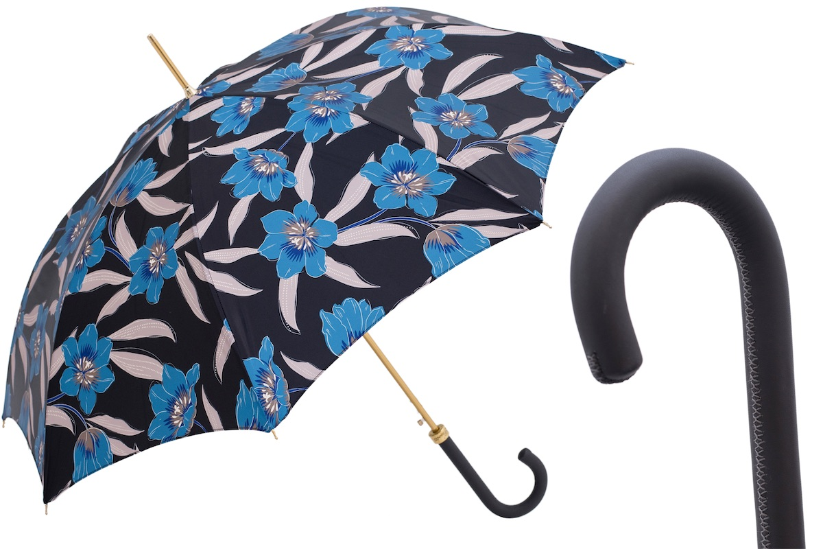 Exclusive Blue Flowers Automatic Umbrella – Handmade in Italy