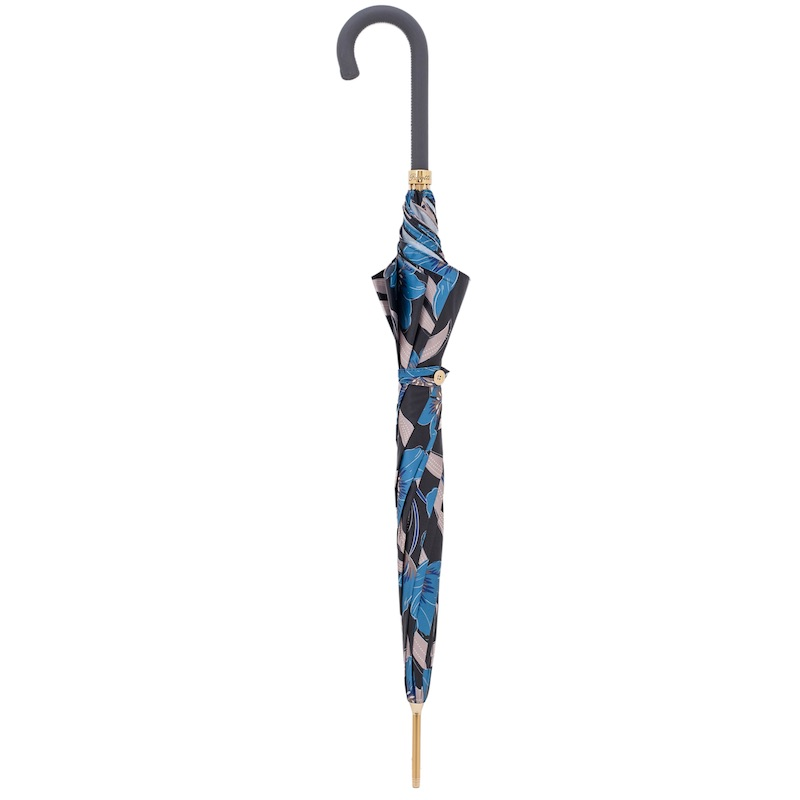 Exclusive Blue Flowers Automatic Umbrella – Handmade in Italy