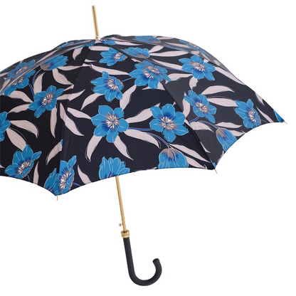 Exclusive Blue Flowers Automatic Umbrella – Handmade in Italy