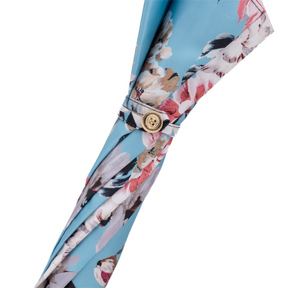 Flowered Umbrella with Burgundy Leather Handle – Handmade in Italy