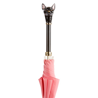 Black Cat Enameled Brass Handle Umbrella – Automatic Opening