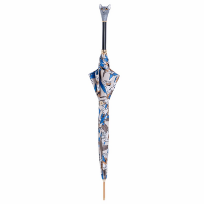 Grey Cat Umbrella with Enameled Brass Handle – Handmade in Italy