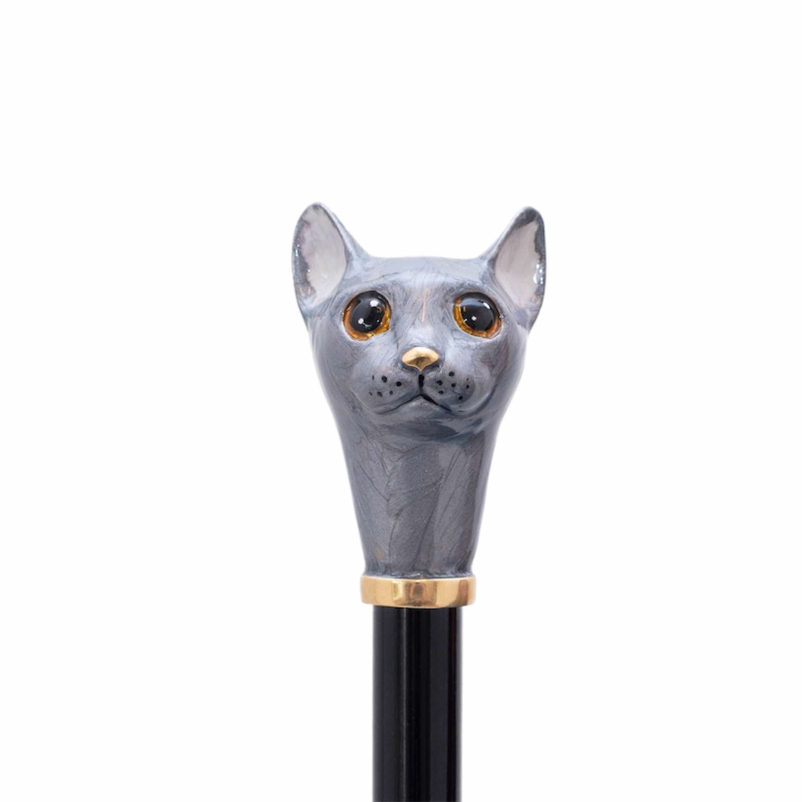 Grey Cat Umbrella with Enameled Brass Handle – Handmade in Italy