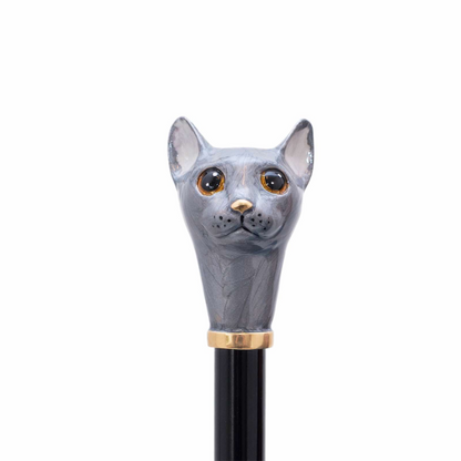 Grey Cat Umbrella with Enameled Brass Handle – Handmade in Italy