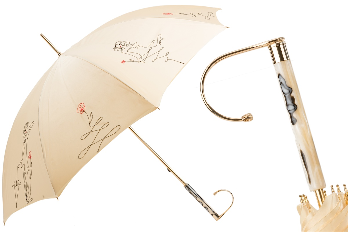 Jeweled Handle Ivory Sketch Woman Umbrella – Handmade in Italy