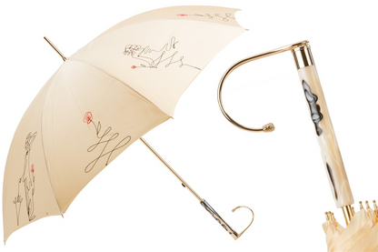 Jeweled Handle Ivory Sketch Woman Umbrella – Handmade in Italy
