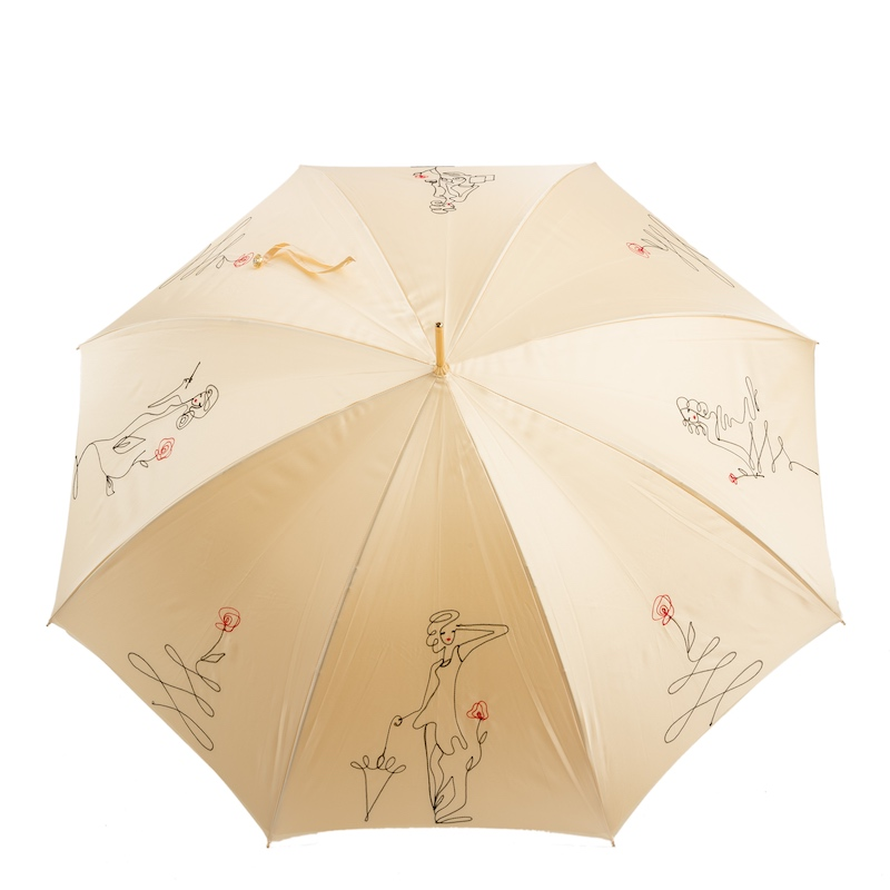 Jeweled Handle Ivory Sketch Woman Umbrella – Handmade in Italy