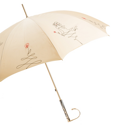 Jeweled Handle Ivory Sketch Woman Umbrella – Handmade in Italy
