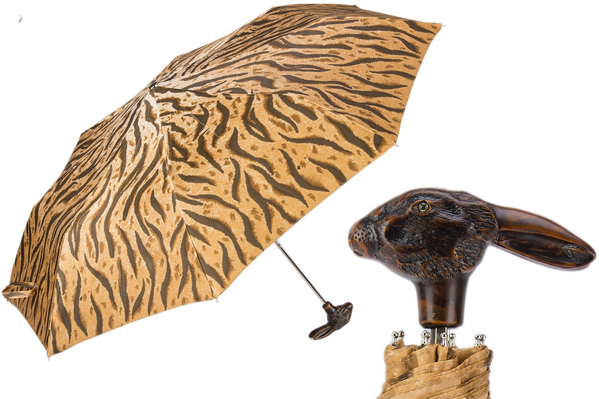 Chic Animalier Folding Umbrella with Rabbit Handle – Handmade in Italy